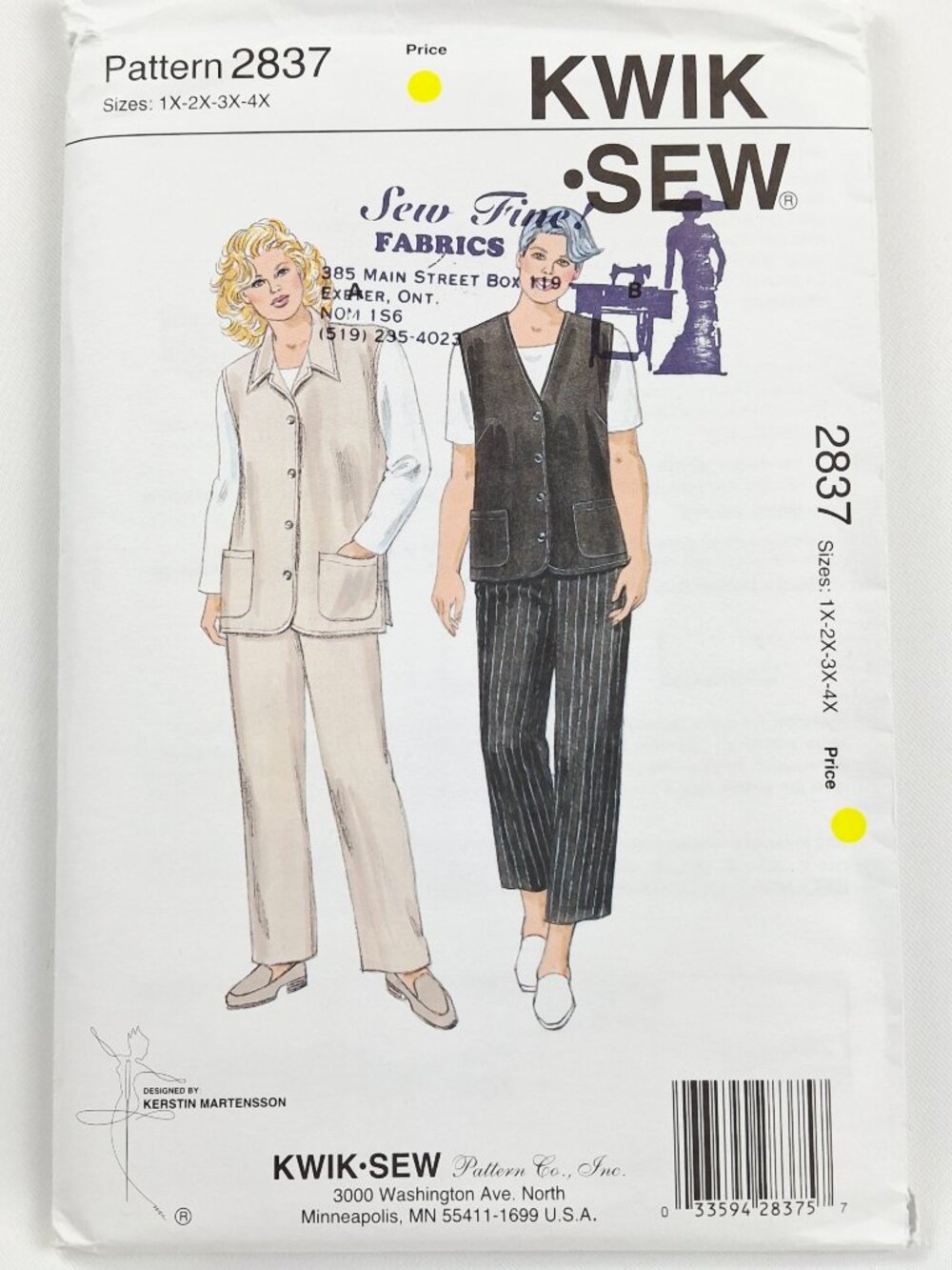 Kwik Sew 2837 Sz 1X-4X Vest Pull-On Pants Pattern Uncut For Sewing